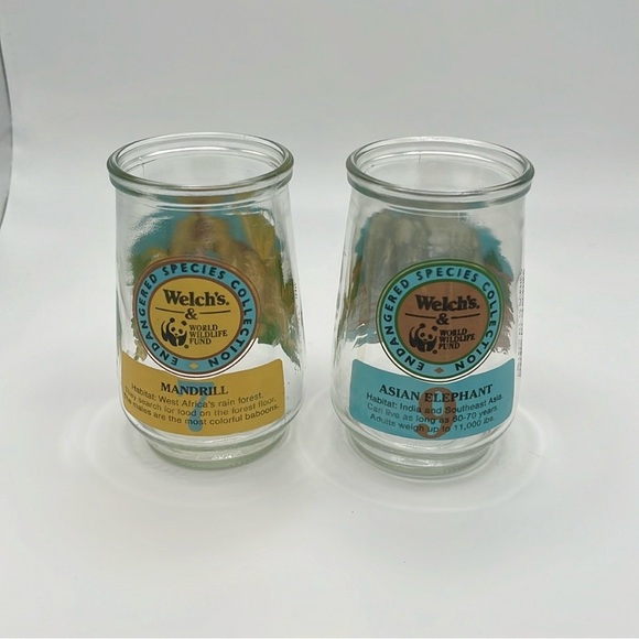 Welch’s Endangered Species Collection Drinking Glasses Mandrill Asian Elephant - Picture 2 of 4